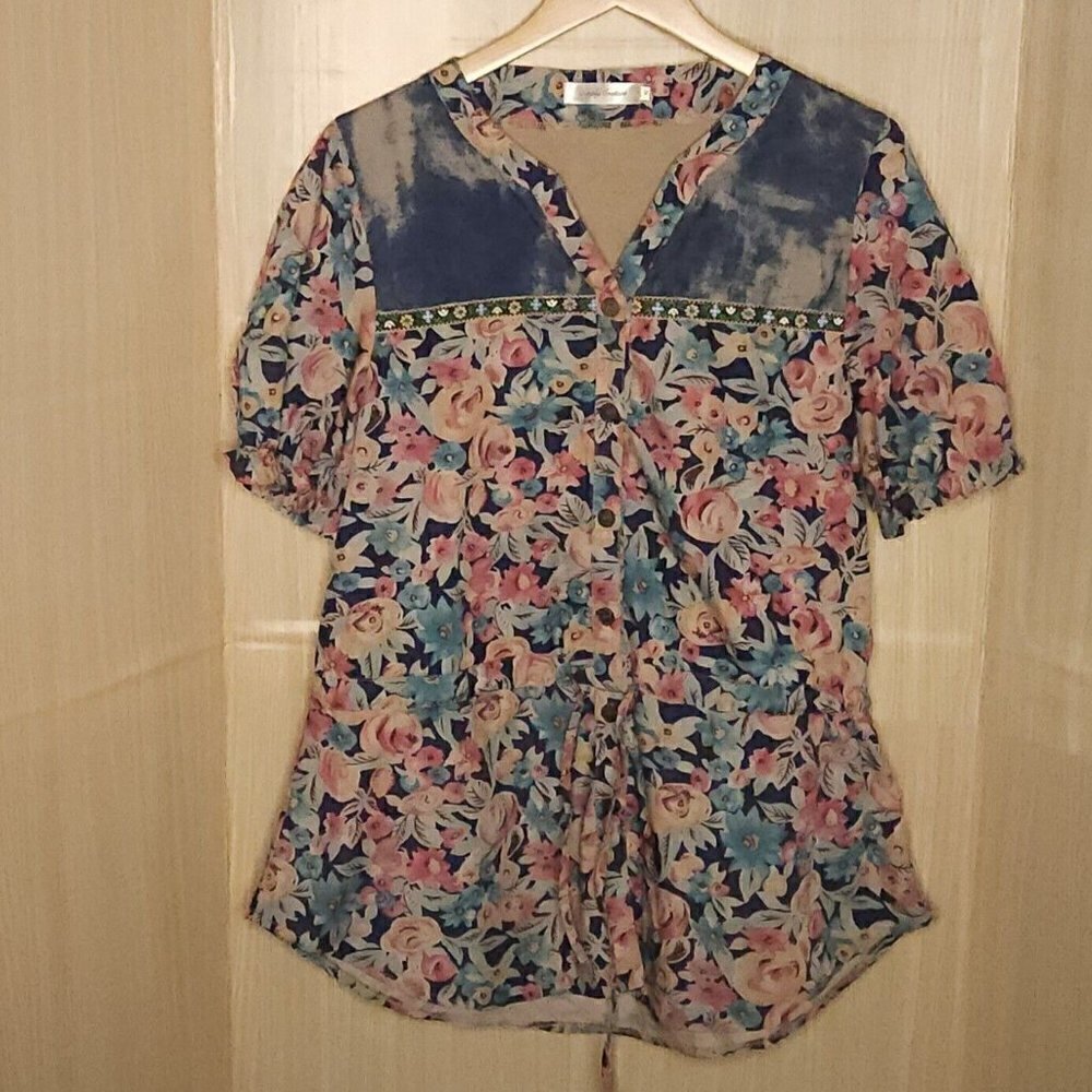 Simply Couture Floral Mixed Material Oversized Lagan Tunic Small